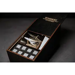 Подарунковий набір Whiskey Stones камені для віскі у дерев'яному пеналі 8 шт. + 2 склянки Bohemia Quadro + щипці + мішечок - мініатюра 4