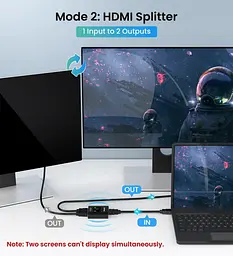 HDMI-перемикач / спліттер VWRHar 2-в-1 / 1-в-2, HDMI 2.0, 4K 60Hz - мініатюра 5