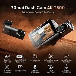 Відеореєстратор 3 камери 70mai Dash Cam T800-24 комплект + Rear Cam RC41 4K - мініатюра 7