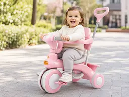 Рожевий Триколісний велосипед Baby Carriage 588 / Велосипед з з батьківською ручкою та кошиком / Велосипед-коляска - мініатюра 3