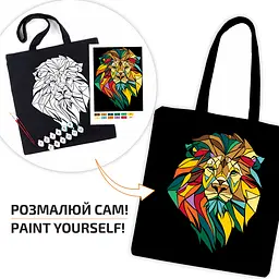 Екосумка-розмальовка, чорна, Неоновий лев , бавовна 200 г/м2, 38х42см, ROSA Talent - мініатюра 2