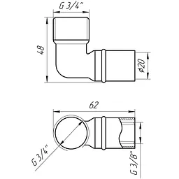 Кутник із зовнішньою різьбою прес APE AP 153 3/4″х20 000001737 - мініатюра 3