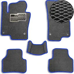 Килимки в салон EVA для Volkswagen Passat B6 2005-2010 (Металевий підп'ятник) Чорні-Синій кант 5 шт