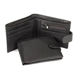 Портмоне чорне шкіряне на кнопці Tiding Bag M39-8068BRA - мініатюра 2