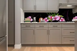 Кухонний фартух Рожевий Гібіскус вінілова наклейка ПВХ квіти на Чорному тлі 60х200 см Happy Pocket Z180723 - мініатюра 4