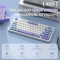 Клавіатура Attack Shark X85 White Jade Bluetooth/Wireless/USB White-Purple + Coiled Cable (G-000004447) - мініатюра 4