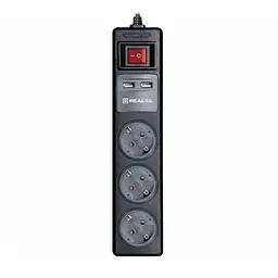 Мережевий фільтр Real-EL RS-3 USB CHARGE 1.8m Black UAH (EL122500001)