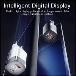 Зарядний пристрій Essager EU 33W GaN USB 1U+1C з екраном (JT-P18) - мініатюра 3