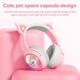 Дитячі ігрові бездротові Bluetooth навушники Onikuma B5 з RGB підсвічуванням і вбудованим мікрофоном Рожевий - мініатюра 7