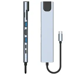 Хаб USB GTL "8-in-1", Grey, Type-C 3.1 - 1xType-C (100 Вт) / 1xType-C 2.0 / 1xUSB 3.0 / 1xUSB 2.0 / HDMI / GLan / microSD / SD, кабель 15 см, алюмінієвий корпус (GTLHUB8IN1) - мініатюра 4
