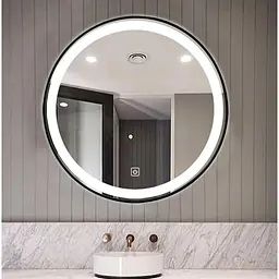 Зеркало Dusel Led DE-M2071D Black кругле 80x80 см сенсорне включення + підігрів, Чорний - мініатюра 4