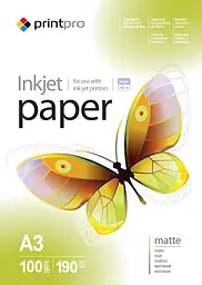 Фотопапір PrintPro матовий 190 г/м2 A3 100 арк. (PME190100A3)