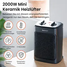 Мінікерамічний нагрівач Pro Breeze 2000 Вт із холодним рівнем і трьома рівнями потужності — для роботи в офісі, вітальні - мініатюра 7