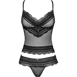 Напівпрозорий набір з прикрасами Obsessive Ivannes top & Thong S/M, чорний, топ та танга