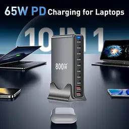 Зарядна станція ILEPO 800W багатопортова на 2 USB + 8 Type-C / мережевий мультизарядний пристрій Black (19022) - мініатюра 4