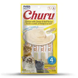 Вологі ласощі для котів INABA Churu вершковий мус в стіках курка з сиром та яловичина 4 шт по 14 г