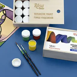 Набір гуашевих фарб Classic 12×20 мл дерев’яний пенал ROSA Studio (4823098540632) - мініатюра 4