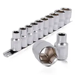 Набір головок INTERTOOL ET-6011, 1/2", 10 шт, розміри 10-24 мм, на планці