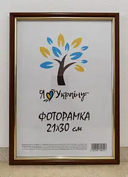 Фоторамка 21Х30, (А4), світло-коричнева із золотою вставкою, 1515-5120, ОРГСКЛО+ДВП                          