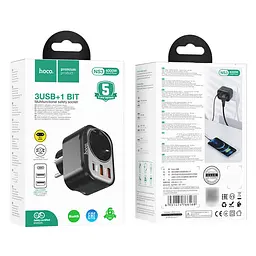 Мережевий зарядний пристрій Hoco NS3 USB/2 Type-C QC PD 20W 1 розетка чорне - мініатюра 4