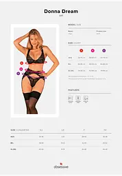 Комплект білизни Obsessive Donna Dream XL/2XL чорний - мініатюра 7