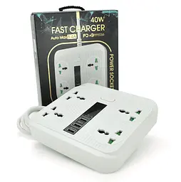 Сетевой фильтр Voltronic TB-Т18, 4 розетки + 3 USB+ PD, сечение 3х0,75мм, 2 м, 3000W, White