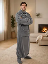 Плед-халат довгий з кишенею Oversize / Плед-халат довгий з кишенями сірий / Плед 140х170 см - мініатюра 3