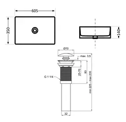 Раковина накладна Qtap Tern, Stone grey, прямокутна, з донним клапаном QTTER188SG49789 - мініатюра 4