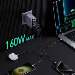 Зарядний пристрій 4xUSB 160W (3xUSB-C + USB-A) GaN + Type-C cable 100W сірий X763 Nexode Pro Ugreen (25877) - мініатюра 2