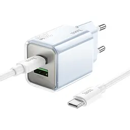 МЗП Hoco N46 Glorious PD20W+QC3.0 (1USB-A/1C) + кабель Type-C to Type-C Blue - мініатюра 2
