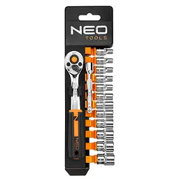 Набір торцевих головок, 1/4, тріскачка 90 зубців, CrV, 14 шт Neo Tools hoz0012652 - мініатюра 2