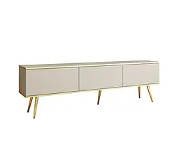 Тумба під телевізор Perfect Home Оро / Oro 3-дверна з золотими ніжками RTV175 Бежевий (PFH-091318) - мініатюра 3