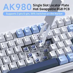 AJAZZ AK980 — повнорозмірна механічна клавіатура (100%) , Блакитно-білий - мініатюра 4