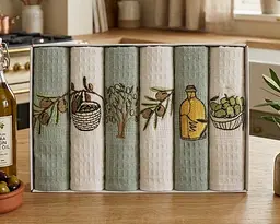 Набір рушників для кухні Nilteks 6 штук 40х60 вафельні з вишивкою Olive 3