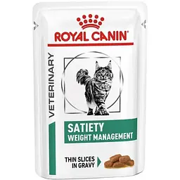 Вологий повнораційний дієтичний корм для котів Royal Canin Veterinary Satiety Weight Management для зниження надмірної маси тіла тонкі шматочки в соусі 85 г