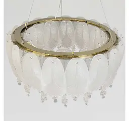 Кругла золота світлодіодна люстра Artlight 7097/550GD з матовим скляним листям і прозорим нижнім декором 95W - мініатюра 5