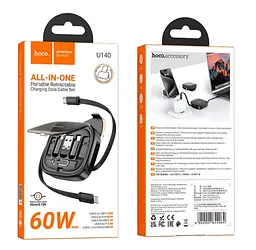 Кабель Hoco U140 Retractable charging data cable set Black - мініатюра 2