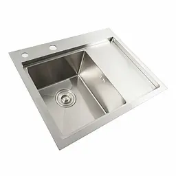 Кухонна мийка нержавійка 58x48 L Platinum Handmade (два отвори, круглий сифон 3,0/0,8), Нержавіюча сталь - мініатюра 4