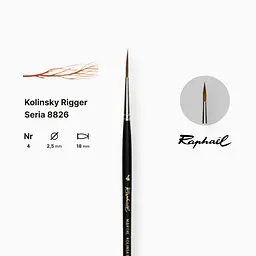 Пензель колонок довгий загострений Raphael Kolinsky Rigger, №4, коротка ручка - мініатюра 2