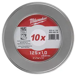 Диск відрізний для металу MILWAUKEE, SCS 41/125х1, діаметр 125мм, (10шт) металевий футляр