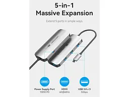 Мультипортовий адаптер Vention 5-in-1 USB-C to HDMI/USB3.0x3/PD (TQDHB) - мініатюра 10