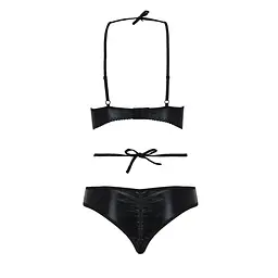 Комплект белья Passion Exclusive NAVEL SET L/XL, black, трусики и лиф с элементами под латекс - мініатюра 6