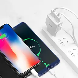 Мережевий зарядний пристрій Hoco C59A 2 USB білий з кабелем Lightning - мініатюра 2