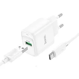 МЗП Hoco C140A Smart QC3.0 18W (1USB-A) + кабель USB to Type-C White - мініатюра 2