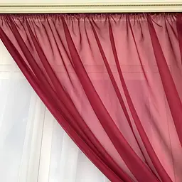 Короткий тюль для кухні бордово-білого кольору на тасьмі 1,7м на 3м. ALBO pbe0052820 - мініатюра 5