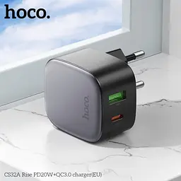 Мережевий зарядний пристрій Hoco CS32A Rise PD20W+QC3.0 charger чорний - мініатюра 2