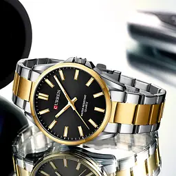 Наручний годинник чоловічий 9090 Silver-Gold-Black Curren acs0031464 - мініатюра 2