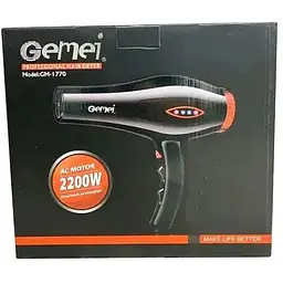 Фен для волосся Gemei GM 1770 2200 Вт Чорний - мініатюра 8