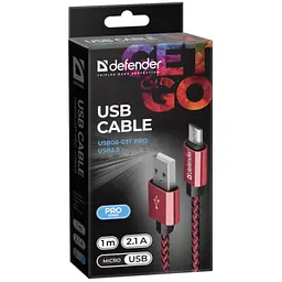 Дата кабель USB 2.0 AM to Micro 5P 1.0m USB08-03T red Defender (87801) - мініатюра 3