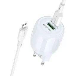 МЗП Borofone BA94A Lustrous PD30W+QC3.0 (1USB-A/1C) + кабель Type-C to Lightning Blue